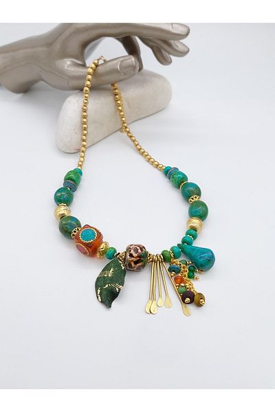 takitokaciniz Natural Turquoise Stone Bohemian Women's Necklace