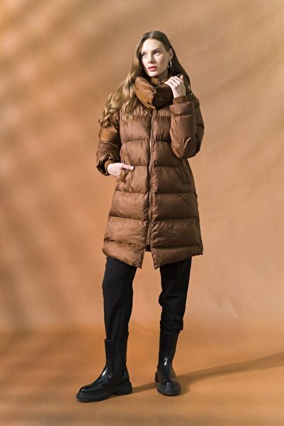 Olcay Plus Size Winterjacket - Brown - Puffer