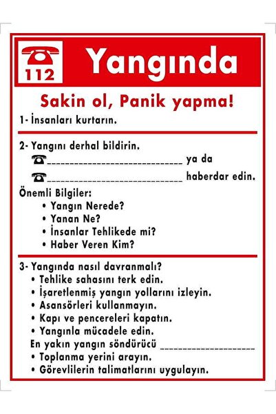 Emek İkaz Levhaları الأشياء التي يجب القيام بها في حالة نشوب حريق، علامة التح...