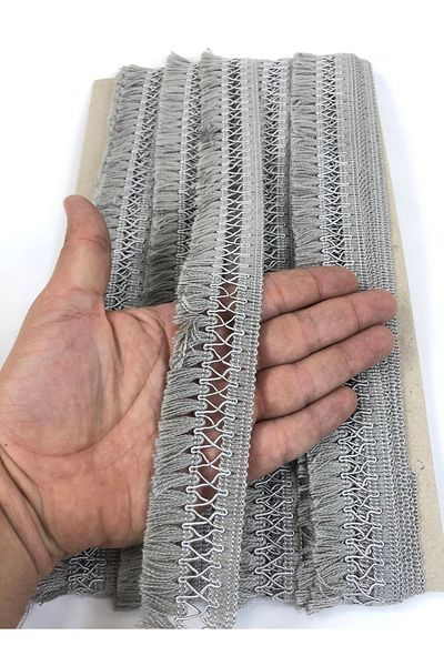 Hobigram Gray Crossed Decorative Fringe Ribbon Tassel Width 4 cm - Price Is for 1 Meter - Decorative Ribbon, Stylish Design
