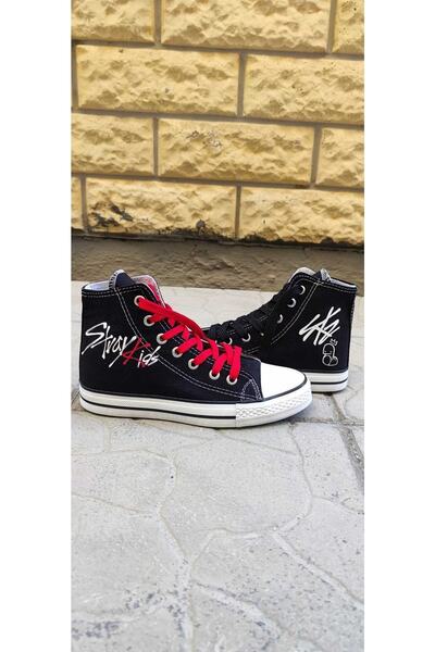 MECH BUTİK Pantofi sport unisex, casual, pentru femei și bărbați, negru, înalt, Straykids, pictați manual, din in, pantofi sport