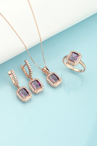 Miavi Silver 925 Ayar Gümüş Ametist Taşlı Baget Set