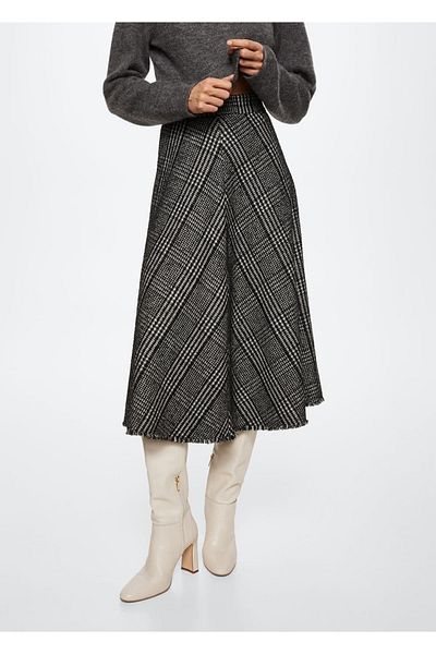 MANGO Woman Checkered Midi Skirt