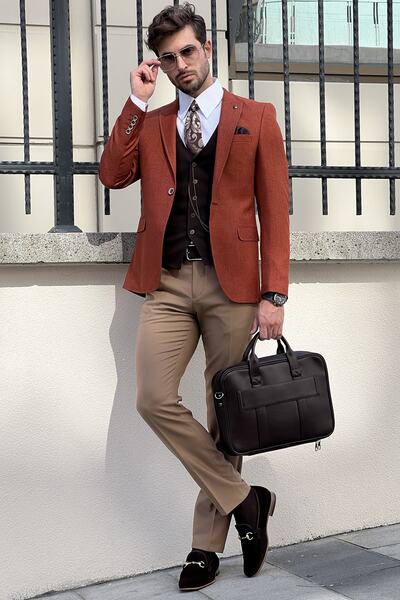 NAZEF Slim Fit High Quality Pointed Collar Wool Jacket