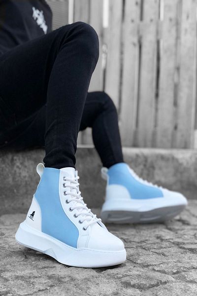 Mida Shoes Мъжки бели сини спортни обувки с висока подметка с връзки