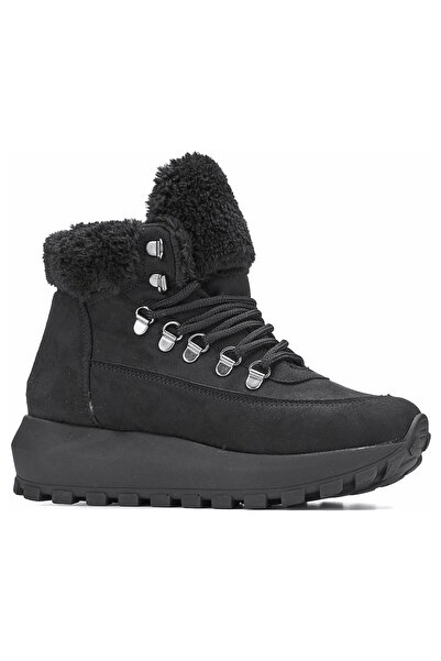 Nstil Καθημερινές γυναικείες μπότες με κορδόνια χοντρά ψηλοτάκουνα γούνα με οδοντωτή σόλα Nubuck Bootie 1015