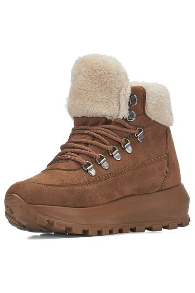 Allyup Bocanci de damă cu șireturi cu toc înalt - căptușit cu blană și talpă zimțată Nubuck 1015