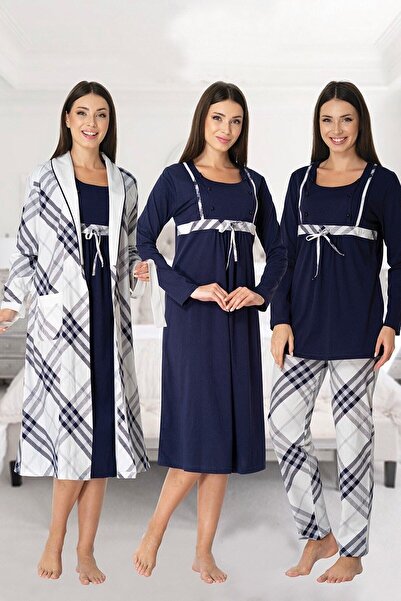 by İGP طقم بيجامات نوم بأكمام طويلة ومربعات باللون الأزرق الداكن للنساء مكون ...