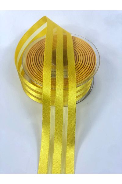 Hobigram Κίτρινη τριών γραμμών σατέν διακοσμητική κορδέλα 5 μέτρων – κορδέλα, κομψό σχέδιο, γυναικείο αξεσουάρ – κορδέλα – K
