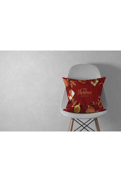 menesahome Christmas New Year Patterned Red Throw Pillow Case Merry Christmas, New Year Red, New Year Gift 43x43
