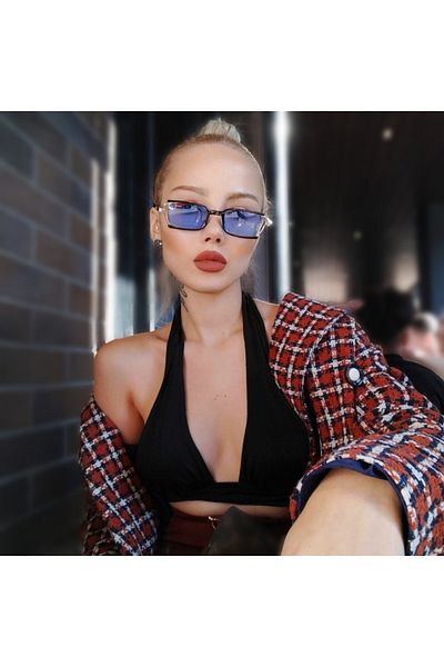 RC RAY CARTER Amorphous Blue Glass Silver Frame Vintage Women's Sunglasses Raycarter
