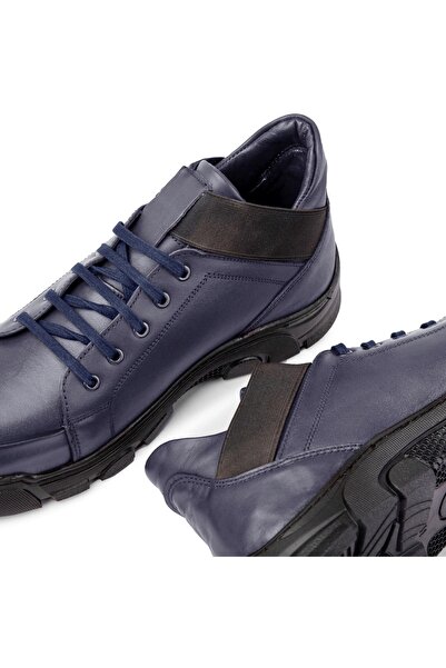 Ducavelli Flex Hakiki Deri Bağcıklı Lastikli Kauçuk Taban Erkek Bot