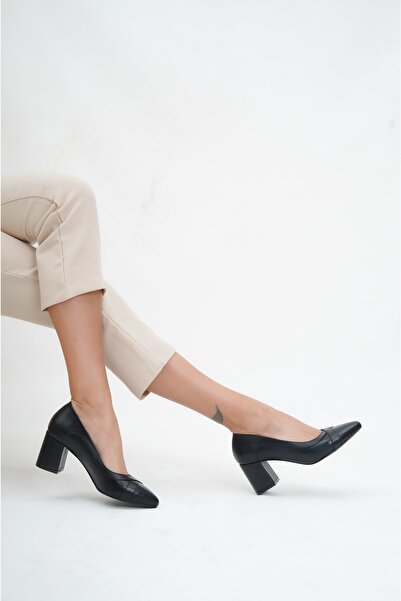 Deripabuc Genuine Leather Black Women's Heeled Leather Shoes Shn-0722