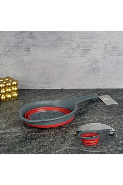 Zarif İnci Accordion Strainer Strainer with Foldable Handle Bpa Free Gray Red