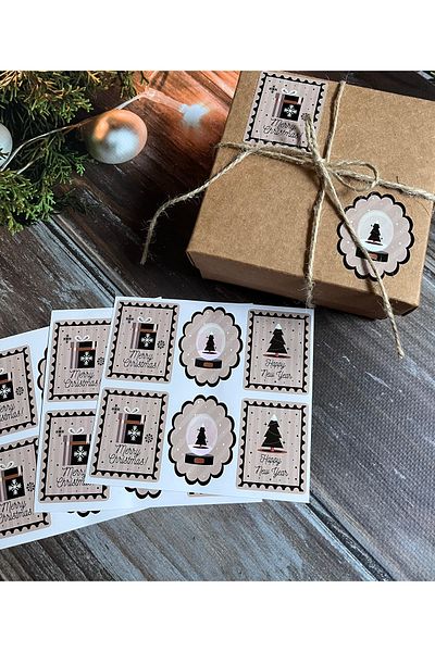 t tuğset etiket New Year Themed Sticker - Happy New Year Label-packaging Happy Newyear Sticker Postcard Stamp Pattern