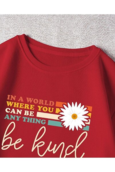 Machetta Red Be Kind Daisy Printed Oversize Crew Neck Sweatshirt