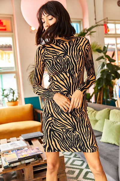 Olalook Női Zebra Mink puha texturált ceruza ruha ELB-19001622