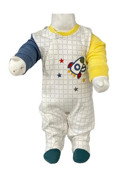 Aziz Bebe 0-6 Months Space Patterned Snap Jumpsuit