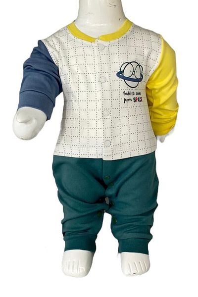Aziz Bebe Space Patterned Footless Jumpsuit with Snap Fasteners