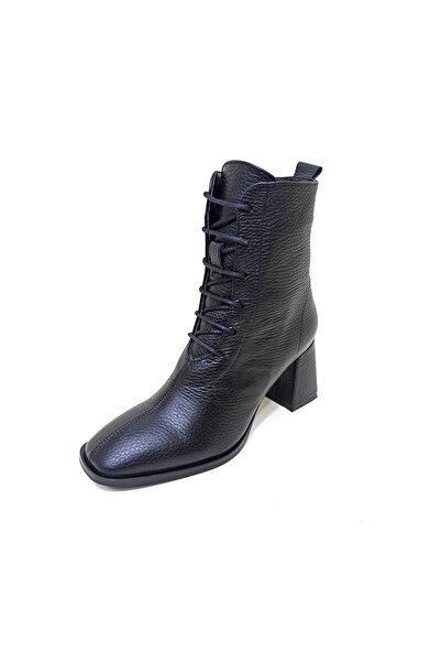 ALBİNİ Siyah Deri Kadın Topuklu Bot Ayakkabı