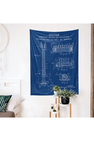 The Lucid Lab Gibson Les Paul Guitar Blueprint Tapestry - Carpă de perete cu chitară Decorare cameră muzicală