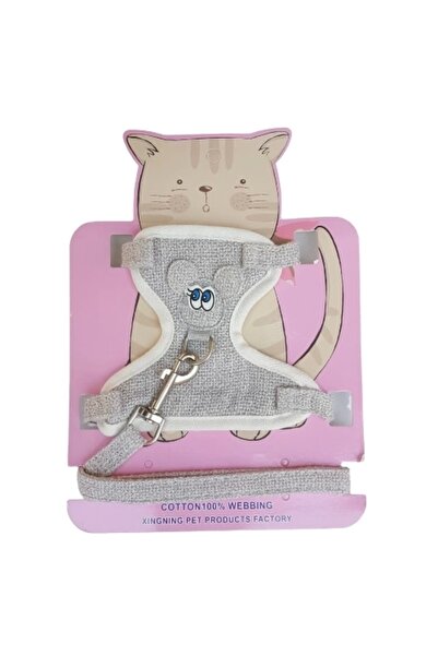 Mixpet Kedi Küçük Irk Köpek Göğüs Tasması Uzatmalı Fare Figürlü Gri