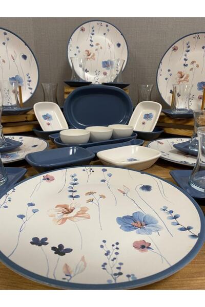 Demet Çeyiz Takım Kahvaltı Blue Flowers 53 Parça 12 Kişilik 202222906