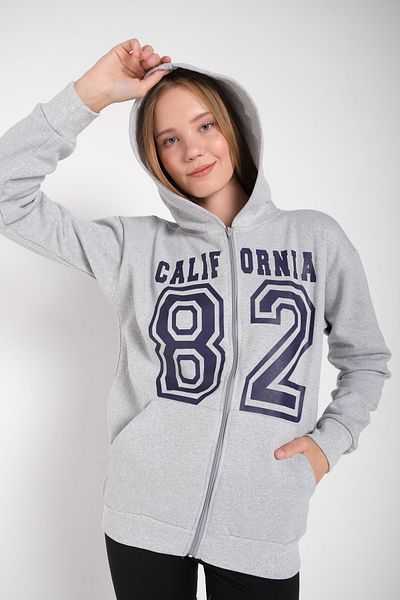 MODAGEN Dámský kalifornský šedý oversize cardigan s potiskem