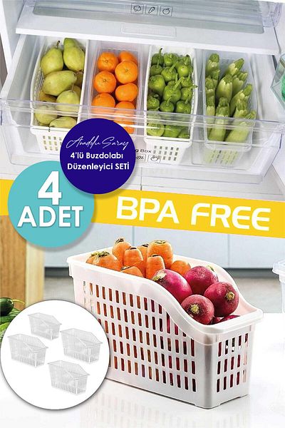 Anadolu Saray Çarşısı 4 Pieces Refrigerator Organizer Inner Cabinet Organizer Vegetable Fruit Kitchen Bathroom Organizer