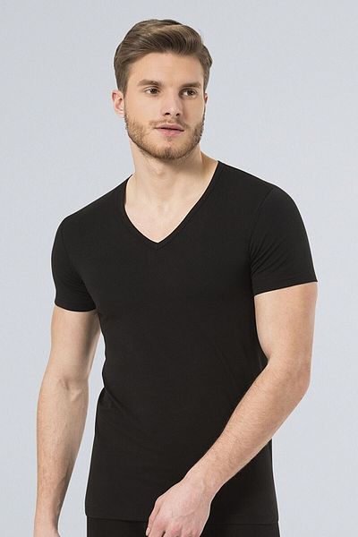 TÜREN 3 Πακέτο Οικονομικό, Βαμβακερό, Lycra, Ανδρικό λαιμόκοψη V, Κοντό μανίκι, T-shirt & εσώρουχο μαύρο