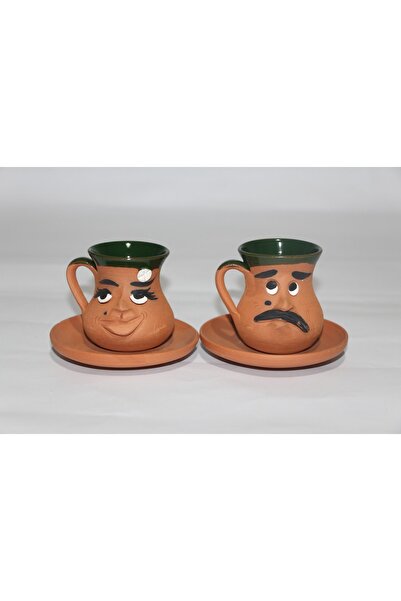 Avanos Blacksmiths El Işi Doğal Sırlı Emojili 2 Kişilik Türk Kahvesi Fincanı