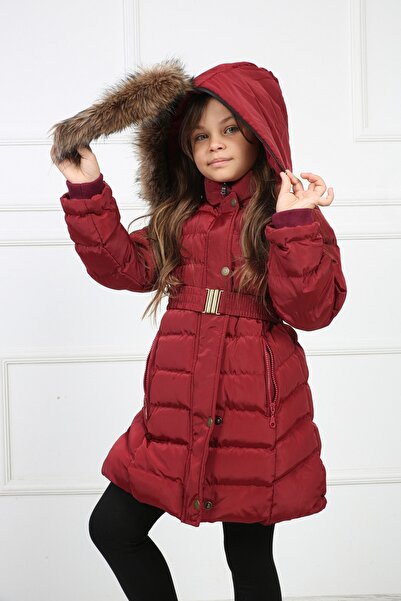 B&T Jachetă pufă detașabilă din pluș de cireș pentru fete