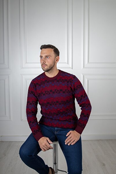 Sarar Πλεκτό πουλόβερ με μοτίβο με λαιμόκοψη σε μπορντό