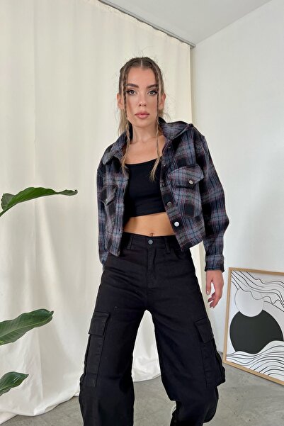 Eka Γυναικείο Μαύρο Καρό Μπουφάν 1009-2333