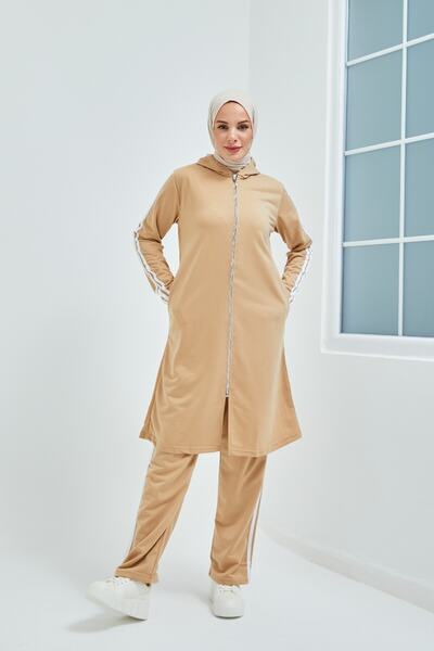 BURCU TESETTÜR Women's Mink Front Zip Tester Tracksuit Set