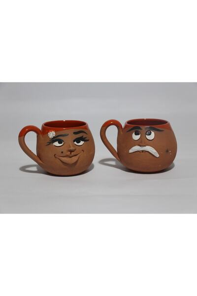 Avanos Blacksmiths El Işi Doğal Sırlı Emojili Komik 2 Kişilik Kahve Kupası