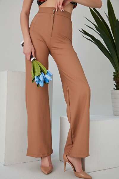 Winmoda34 Pantaloni din piele de damă Palazzo Culori mate