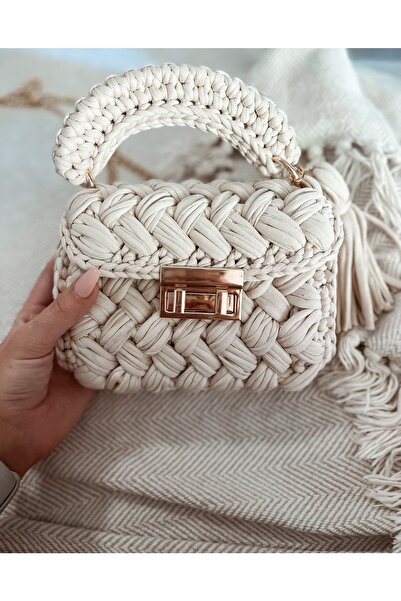 CHQEL Kadın Fıstık Model El Yapımı Tığ Işi Penye Ip Çanta & El, Omuz Ve Çapra...