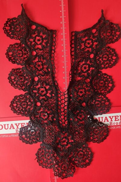 DUAYEN Güpür Dantel Siyah Yaka Leylak Bahçesi 1 Adet