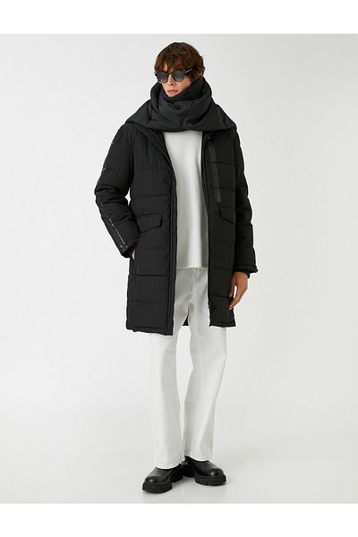 Koton Hooded Puffer Jacket with Printed Pocket Detail