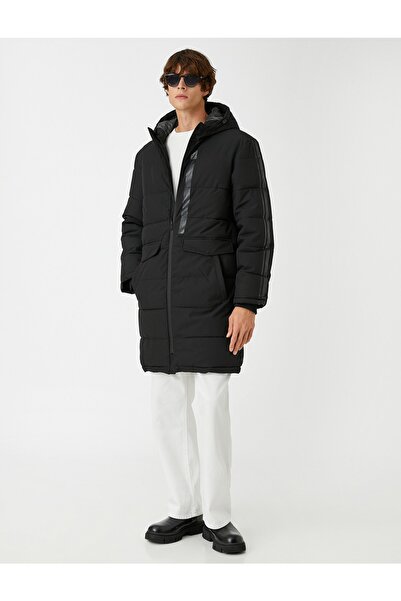 Koton Hooded Puffer Jacket with Printed Pocket Detail