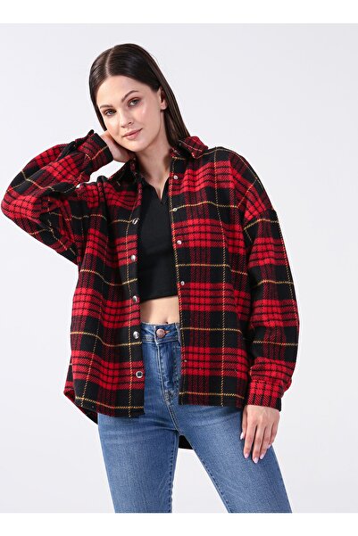 Koton Inggalléros kockás bordó melange női ing 3wal60011ıw