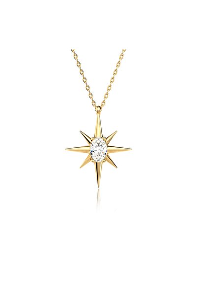 İNDİGO TAKI Kutup Yıldızı Tek Taş Altın Kaplama Gümüş Kolye