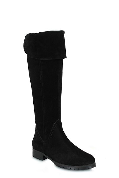 KARVENSHOES Дамски ботуши от естествен велур, черни - над коляното с цип 052