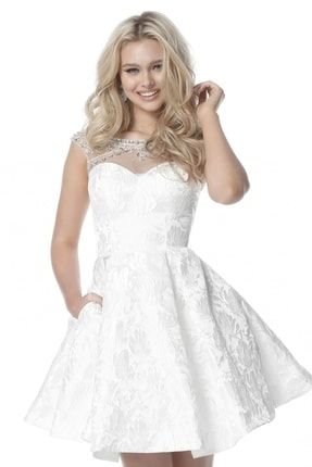 SHERRI HILL 51878 Beyaz Ta I lemeli K sa Abiye Elbise Fiyat Yorumlar Trendyol