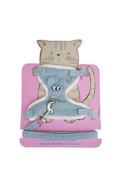 Mixpet Kedi Küçük Irk Köpek Göğüs Tasması Uzatmalı Fare Figürlü Mavi