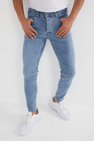 ENERJİN Ανδρικό τζιν Skinny Fit Lycra Ice Blue με καρτέλες