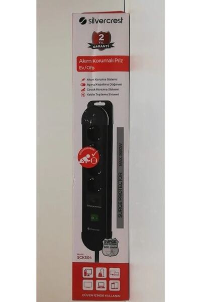 Silver Crest 1.5 Metre 3g1.5mm2 900 Joule 4 Lü Akım Korumalı Gri Priz Çoklayıcı Scks04