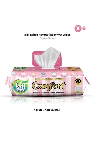 Bii Wipes Comfort 90's Wet Baby Towel 90 X 6 Pieces