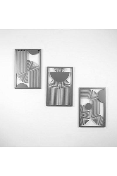 Colorfull Worlds Set de 3 decorațiuni de perete metalice verticale de la mijlocul secolului - Decorare de perete cadou pentru birou acasă